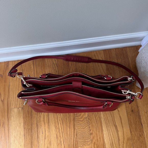 Coach Red Pebbled Leather Shoulder Borough Bag with removable cross body strap - Picture 2 of 9